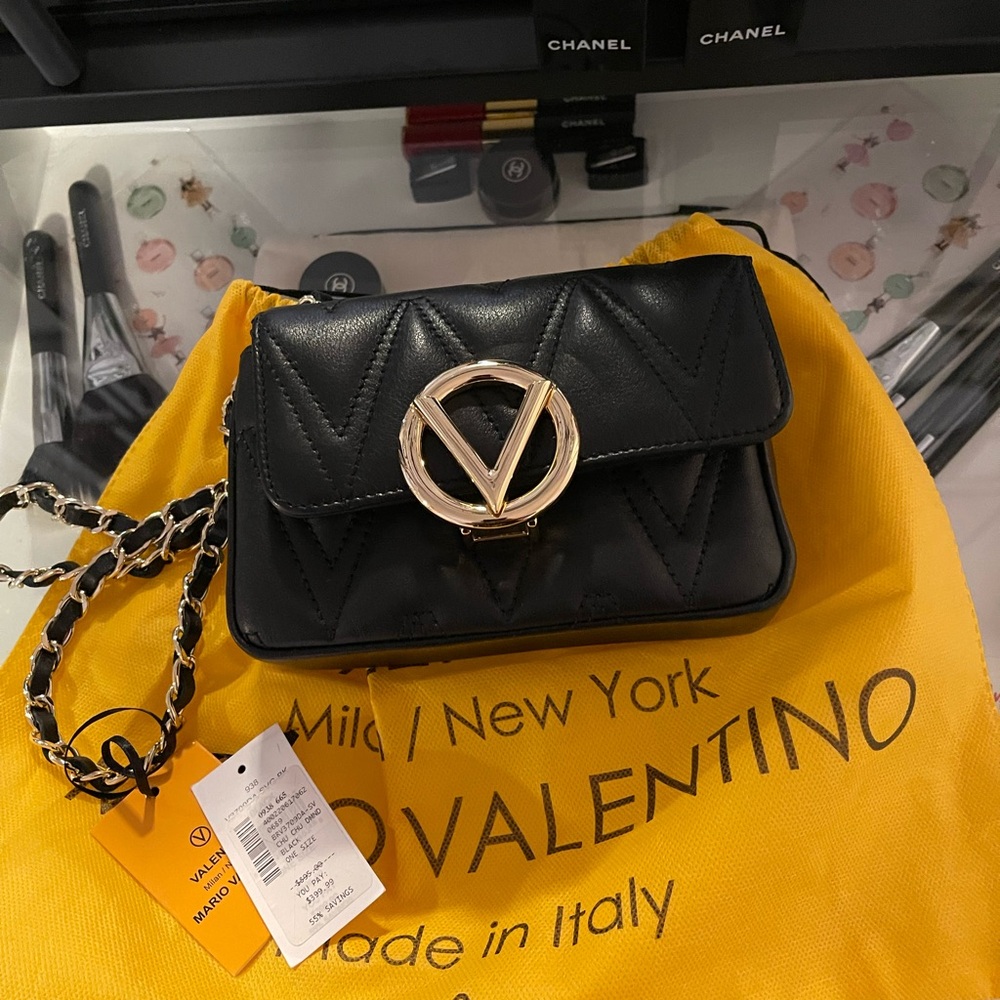 Valentino Black Crossbody Bag with Gold Accent